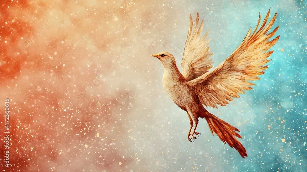 Fototapeta premium Majestic phoenix rising fantasy realm digital art colorful background close-up view symbol of rebirth