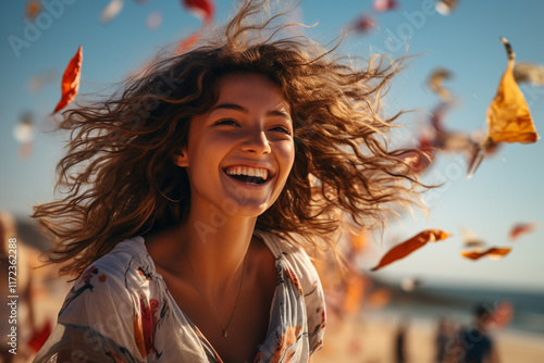 As individual deftly guides their kite through boundless expanse of sky, an intimate and profound bond blossoms, intertwining their souls in a dance of exhilaration and freedom photo