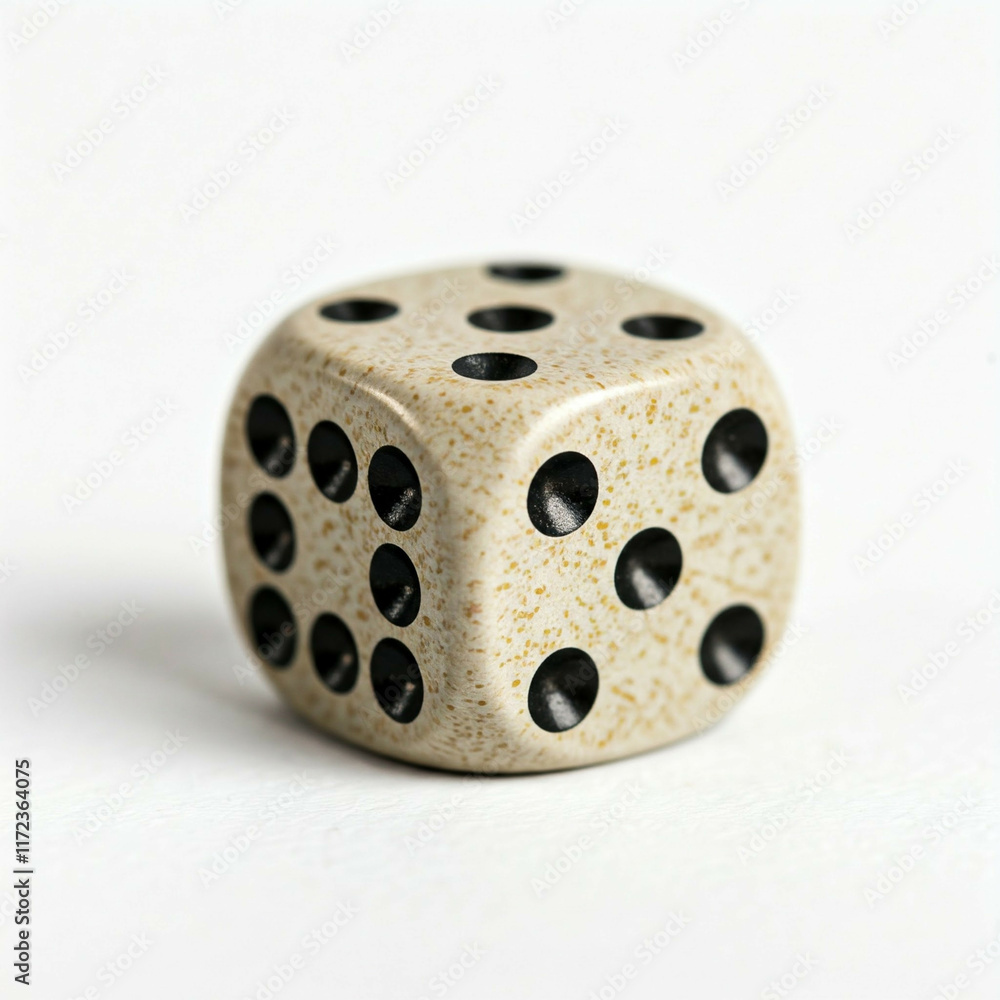closeup of a beige dice with black dots on a white surface closeup of a beige dice with black dots on a white surface
