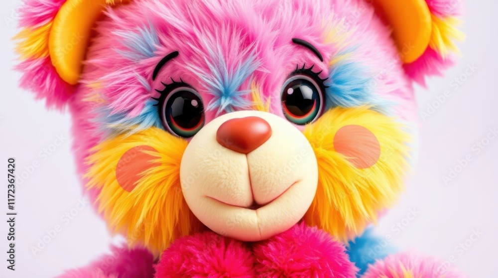 Obraz premium Colorful teddy bear with bright fur and a cheerful expression.