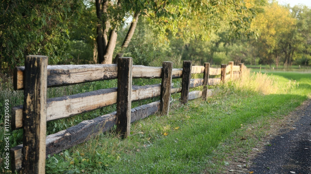 Rustic fence made of reclaimed wood planks, exuding natural warmth and simplicity Rustic fence made of reclaimed wood planks, exuding natural warmth and simplicity