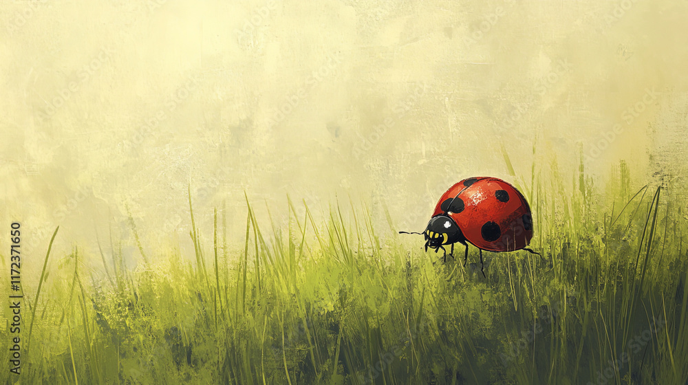 red ladybug crawls on vibrant green grass, showcasing nature beauty red ladybug crawls on vibrant green grass, showcasing nature beauty