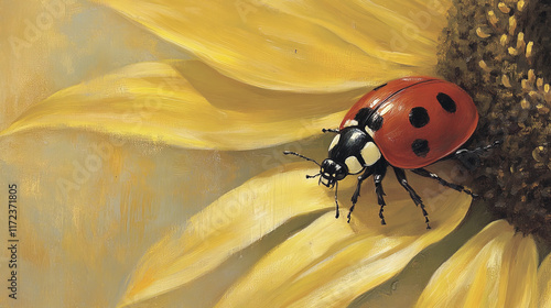 red ladybug rests on sunflower petal, showcasing nature beauty