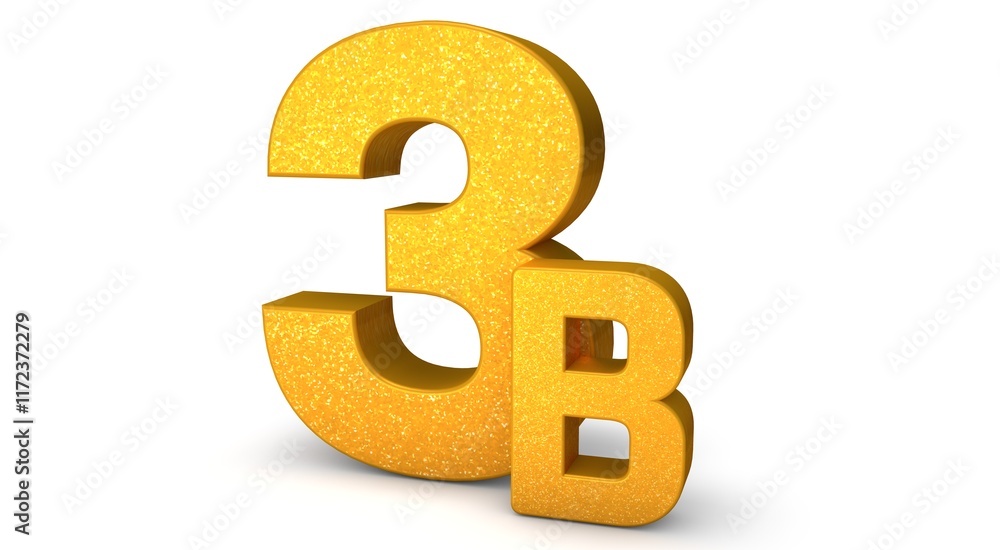 Obraz premium 3B 3D isolated with gold shade Color on white background, 3D illustration Billion signs