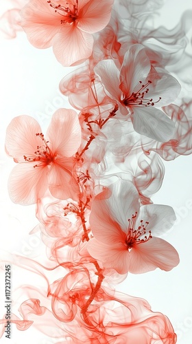 Delicate Flowers Enveloped In Red Smoke photo