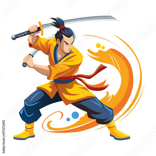 A flat style illustration of swordsman character 

