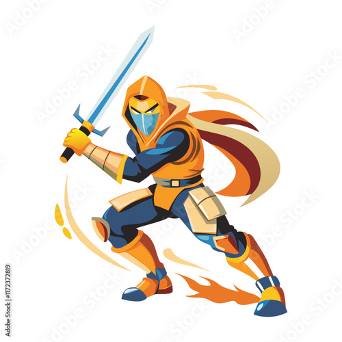 A flat style illustration of a sword fighter 

