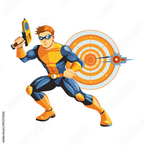 Target shooting with a gun illustration of a character in flat style 
