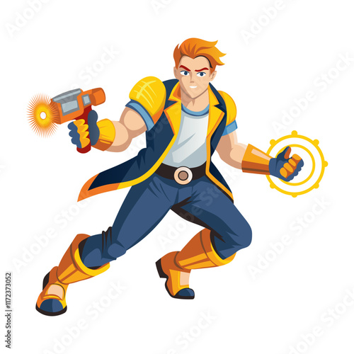 A flat illustration of shooting boy
