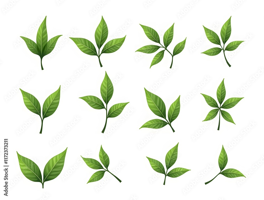 Collection of Green Leaves: Diverse Shapes and Sizes of Foliage Collection of Green Leaves: Diverse Shapes and Sizes of Foliage