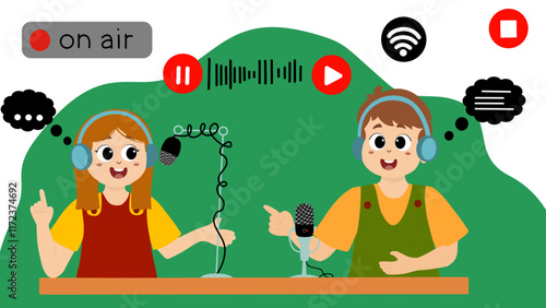 world radio day. World Radio Day concept vector Illustration idea for landing page template. little kids illustration vecator graphic of radio announcer is broadcasting live, perfect for international