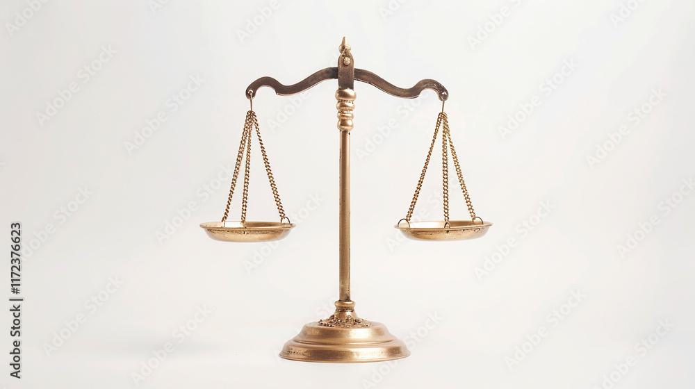 A pair of golden scales balanced evenly symbolizing A pair of golden scales balanced evenly symbolizing