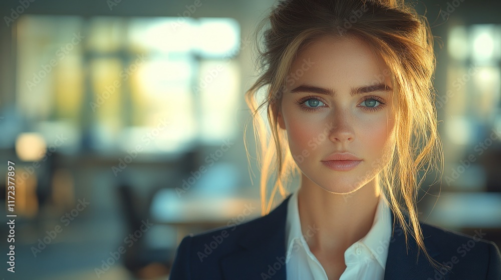 Confident young woman in a professional setting with natural lighting Confident young woman in a professional setting with natural lighting