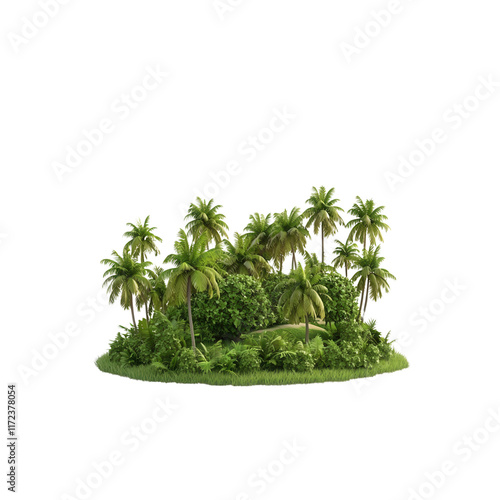 A lush cluster of palm trees surrounded by vibrant greenery, creating a tropical oasis.