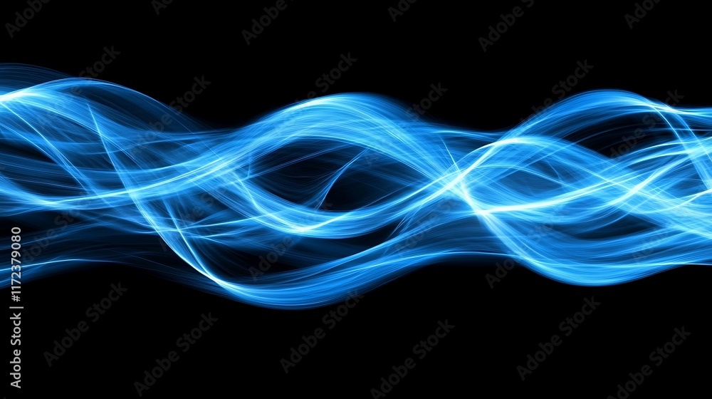 Obraz premium Abstract Blue Light Waves Flowing Dark Background