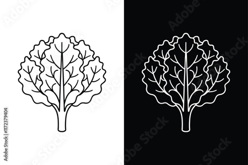 Kale Icon Magic. Hand-Drawn Leaf Sketches for Natural Dishes