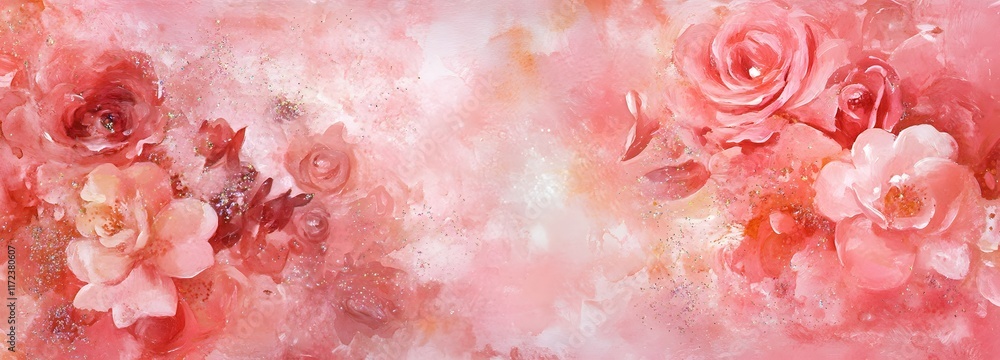 Fototapeta premium A dreamy pink watercolor wash with subtle sparkles, leaving space in the center for a romantic message