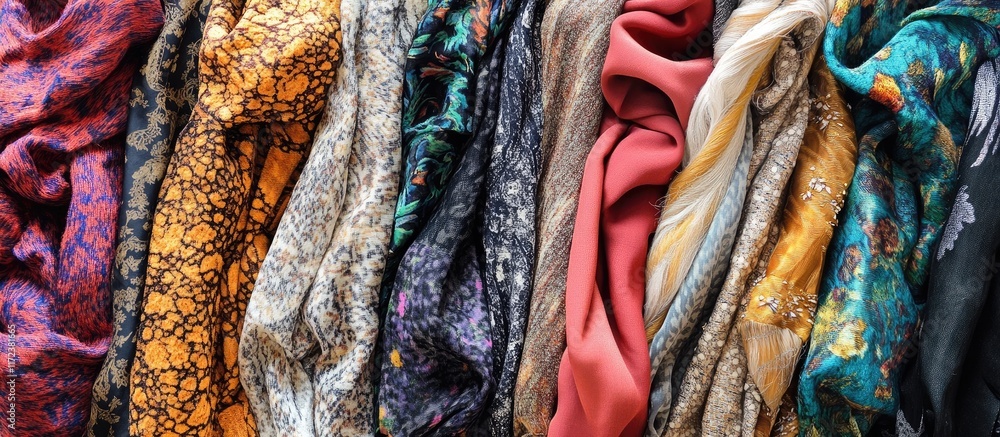 Fototapeta premium Assorted natural fabrics in vibrant colors and textures perfect for fashion design and stylish clothing collection creation