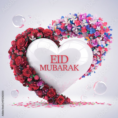  glossy white heart with the name Eid Mubarak elegantly