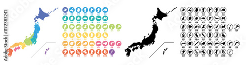 日本のシルエット,都道府県毎に別れている日本地図