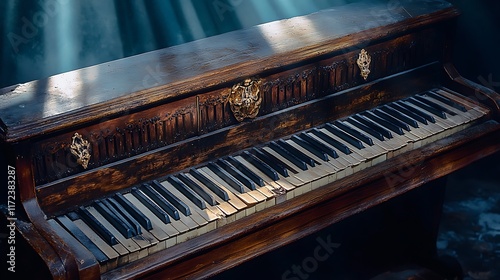 Antique Piano in Dim Light: A Forgotten Melody AI Generated