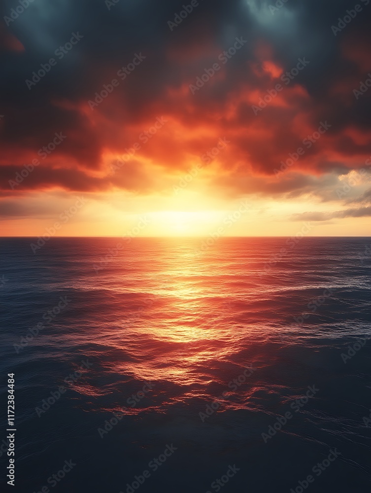 Obraz premium Fiery sunset over calm ocean. (1)