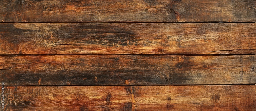 Obraz premium Weathered brown wooden floor texture highlighting rustic charm and inviting warmth in interior design applications.