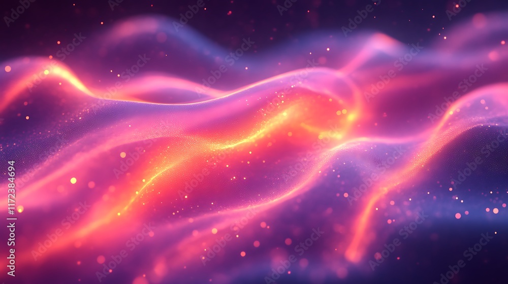 Fototapeta premium Abstract pink and orange glowing wave with particles.