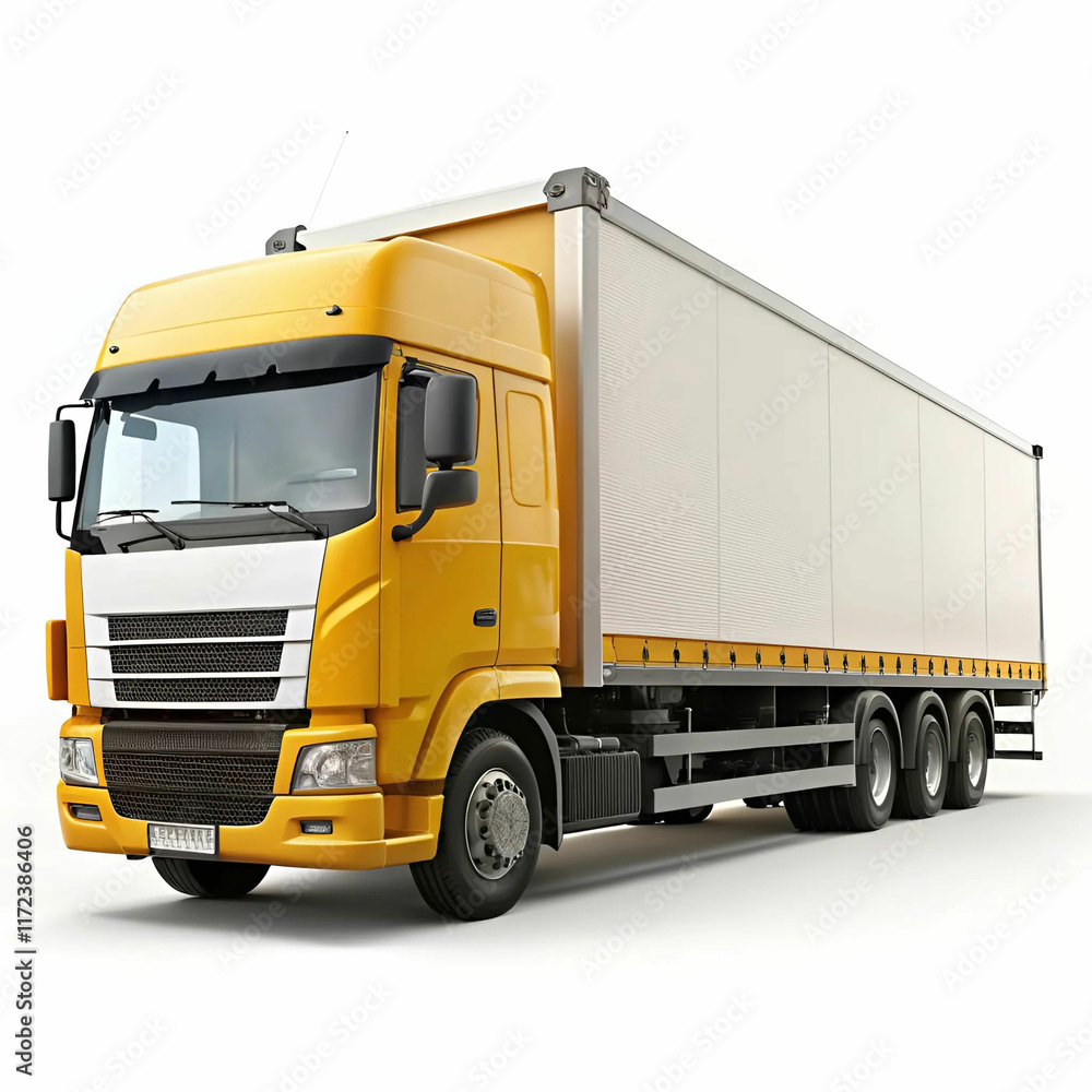 A mockup of a long truck featuring a sleek yellow and white color scheme, A mockup of a long truck featuring a sleek yellow and white color scheme,