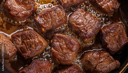 Wallpaper Mural chunks of tender beef frying in hot oil with caramelized textures and rich golden brown hues
 Torontodigital.ca