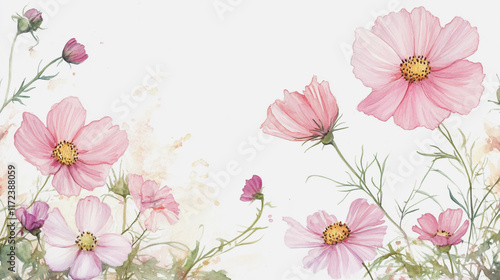 Elegant wedding invitation card background vector. Minimal hand painted watercolor botanical flowers texture template background. Design for wedding, vip cover, poster, rsvp moderncard.Valentine's Day