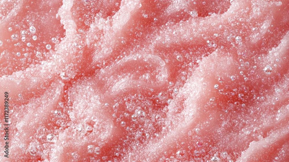 Fototapeta premium Exfoliating body scrub close up featuring bubbles and texture for spa treatments and skin care in a soothing pastel color palette