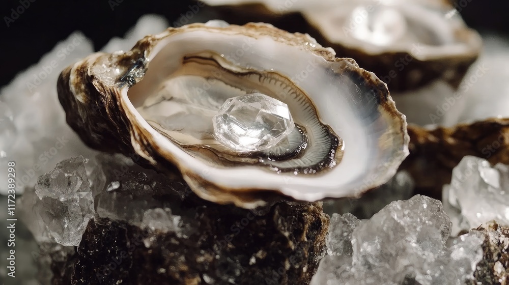 Fresh Oysters on Ice Ready for Culinary Use in Gourmet Seafood Dishes Fresh Oysters on Ice Ready for Culinary Use in Gourmet Seafood Dishes