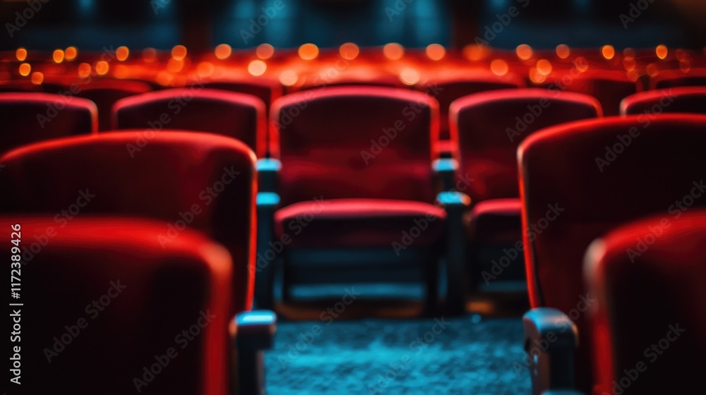 Obraz premium Empty Theater Seats with Warm Lights in Background Providing an Inviting Atmosphere for Upcoming Events and Experiences
