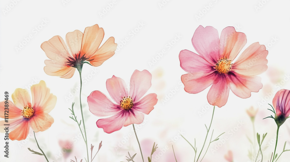 Fototapeta premium Elegant wedding invitation card background vector. Minimal hand painted watercolor botanical flowers texture template background. Design for wedding, vip cover, poster, rsvp moderncard.Valentine's Day