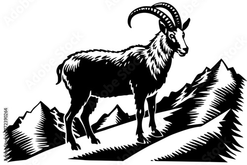 Male billy mountain goat vector art illustration