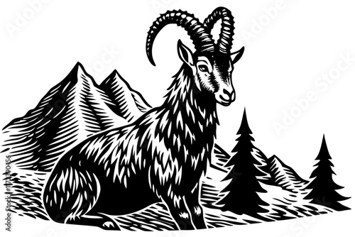Male billy mountain goat vector art illustration