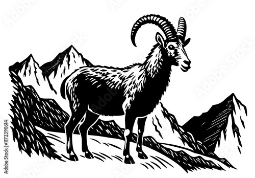 Male billy mountain goat vector art illustration