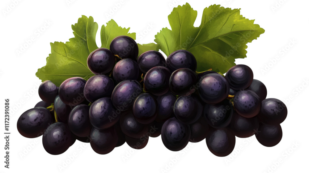 Fototapeta premium bunch of black grapes isolated on white transparent background