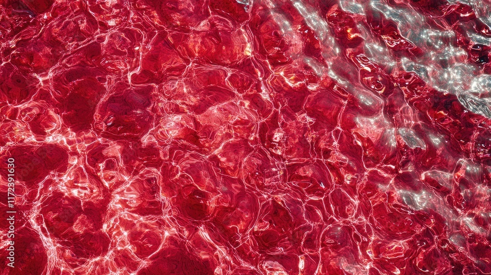 Crimson Red Water Surface with Sparkling Reflections Ideal for Tropical and Interior Design Textures and Backgrounds