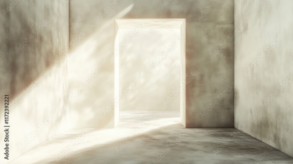 Minimalist Room with Open Door and Soft Light Creating a Serene Digital Art Background Minimalist Room with Open Door and Soft Light Creating a Serene Digital Art Background
