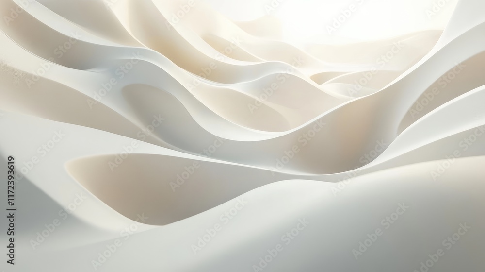 Elegant Abstract Waves in Soft Neutral Tones 3D Render for Modern Design Minimalist Aesthetic for Contemporary Backgrounds and Art