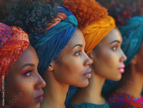 Diverse Women in Colorful Headwraps Strength Unity Culture photo