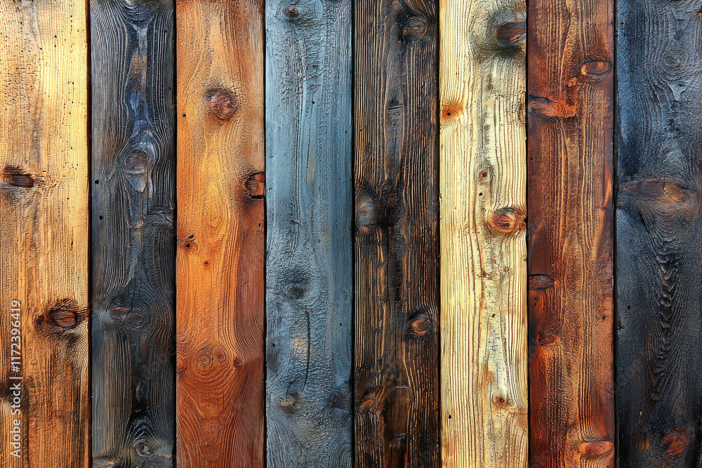 Colorful stained wood planks fence background texture Colorful stained wood planks fence background texture