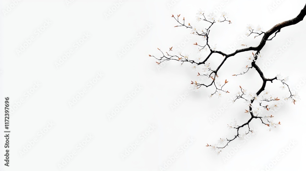 Elegant Branch with Delicate White Flowers Against a Minimalist Soft Background Elegant Branch with Delicate White Flowers Against a Minimalist Soft Background