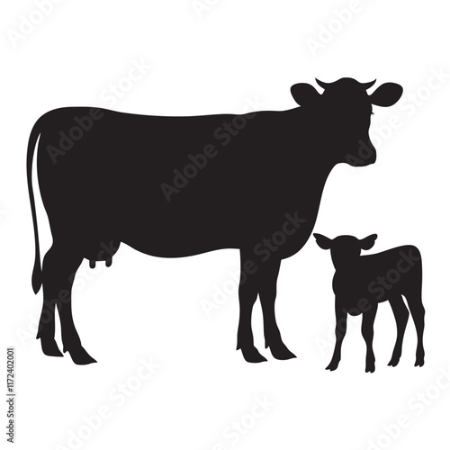 PrintCow silhouette vector style design Cow silhouette icon illustration White background Jersey cow silhouette Cow vector illustration