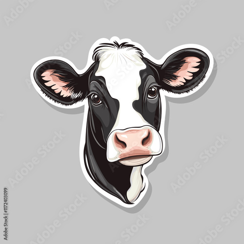 Vector illustration of cute happy cow sticker cartoon style isolated on white background.