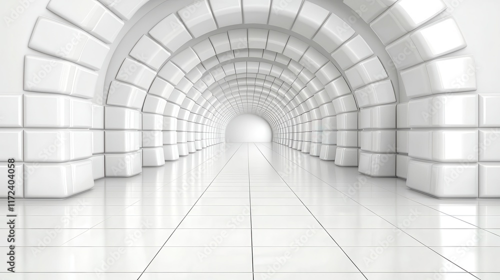Obraz premium Futuristic White Archway Corridor with Smooth Walls and Reflective Floors in Modern Interior Design