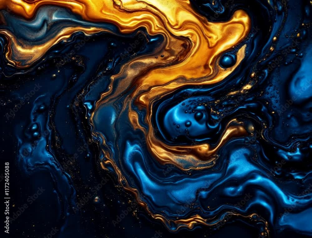 Liquid Gold & Sapphire: Abstract Fluid Art Canvas