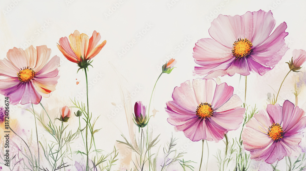 Fototapeta premium Elegant wedding invitation card background vector. Minimal hand painted watercolor botanical flowers texture template background. Design for wedding, vip cover, poster, rsvp moderncard.Valentine's Day